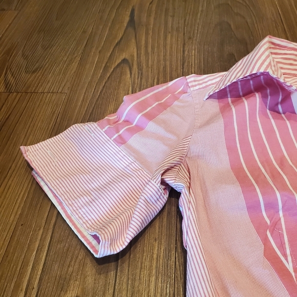 Express Striped Top Pink White Blouse Button Down Shirt Cotton Preppy Casual 4 - Picture 6 of 9